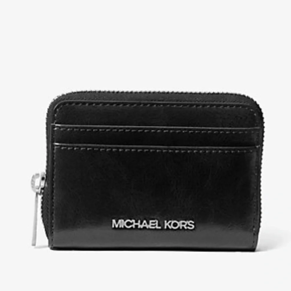 MICHAEL KORS Jet Set Medium Distressed Zip Around Card Case Black NWT